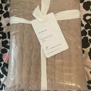 Pick-Stitch Handcrafted Cotton/Linen Quilted Sham -Flax